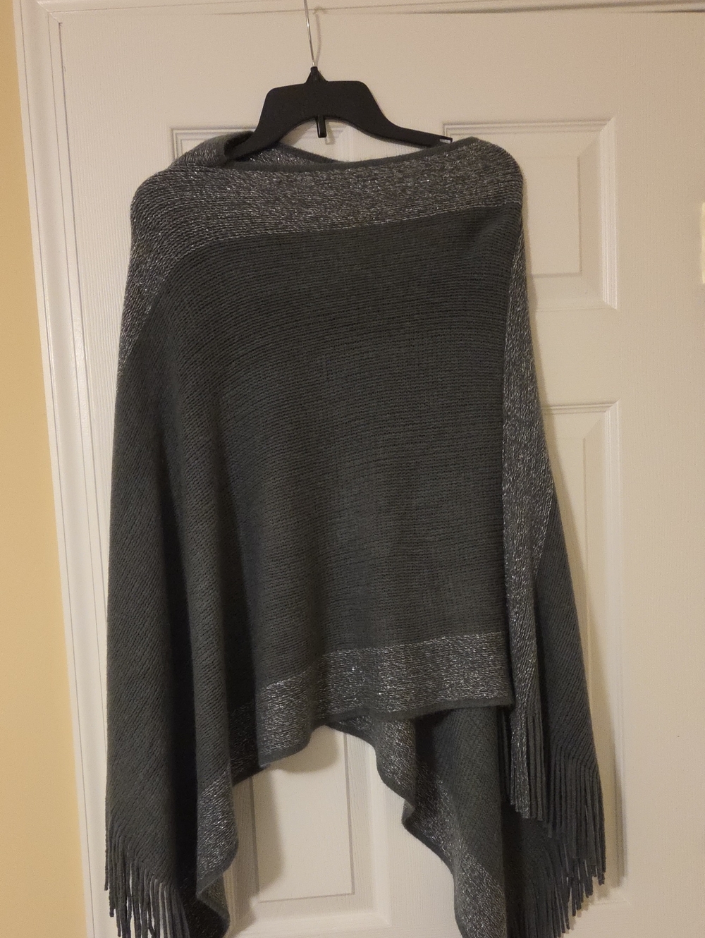 Steve Madden Charcoal Gray Knit Poncho with Metallic Trim